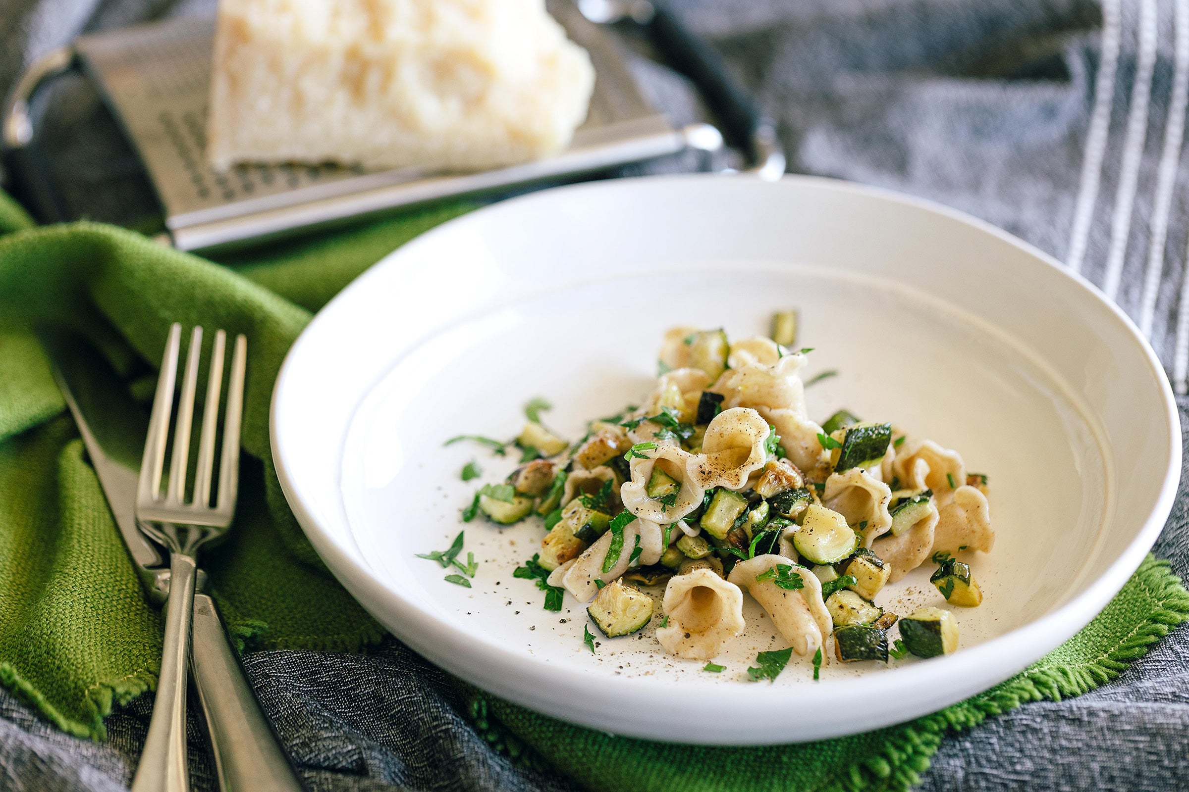 Heirloom Wheat Garganelli with Roasted Cauliflower, Olives and Capers