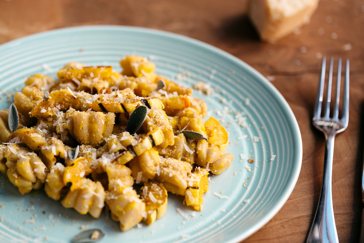 Heirloom Wheat Zucca with Brown Butter, Sage, Roasted Delicata Squash