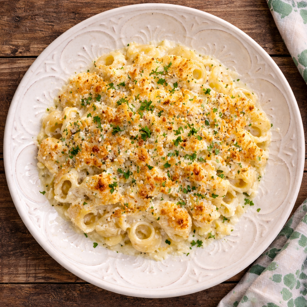 Ready to Bake Lumache with Alfredo Sauce and Parmesan Crust. Feb 26th - 28th