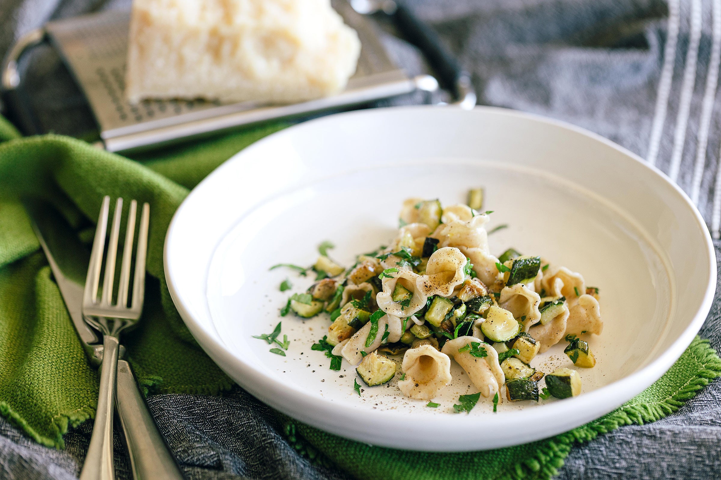 Heirloom Wheat Campanelle with Zucchini and Herbs